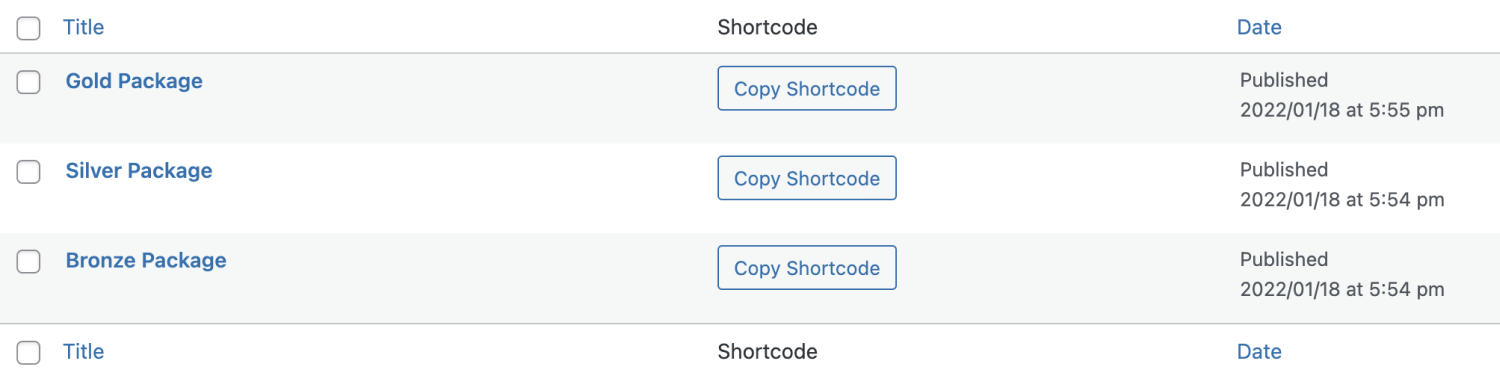 copy the wp simple pay form shortcode