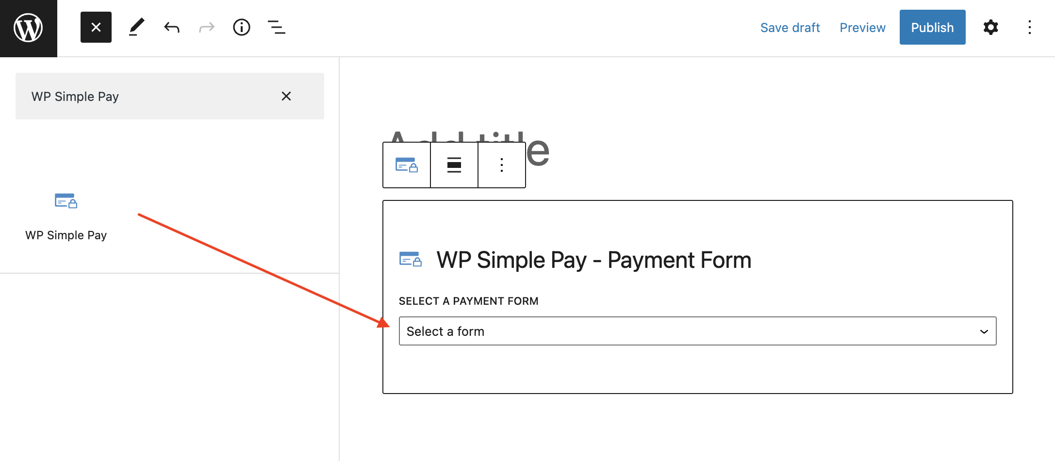 add wp simple pay block to page