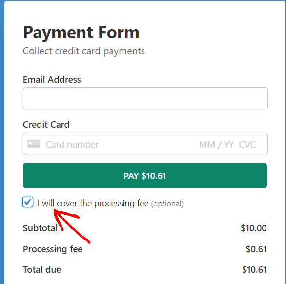 processing fee toggle