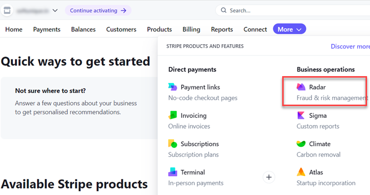 stripe radar signup