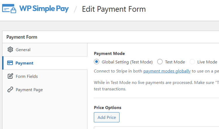 test mode individual stripe form